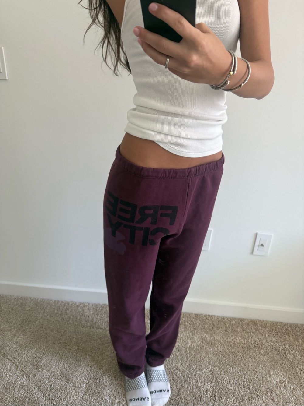 freecity Burgundy Track Joggers with Black 'FREE CITY' Graphic